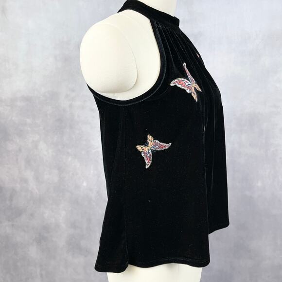 THML Womens Halter Butterfly Velvet Tank Top Black Size M Y2K Emo Goth Grunge - Picture 3 of 12